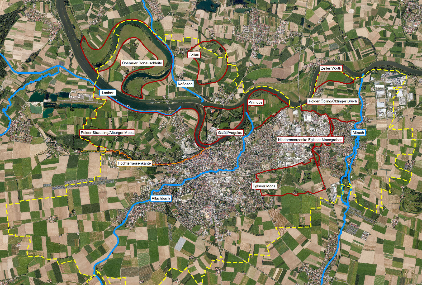 Kartendarstellung der Landschaftselemente der Stadt Straubing