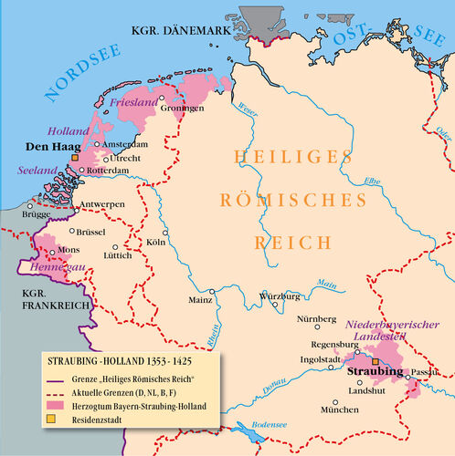 Karte Herzogtum Bayern-Straubing-Holland nach 1353 