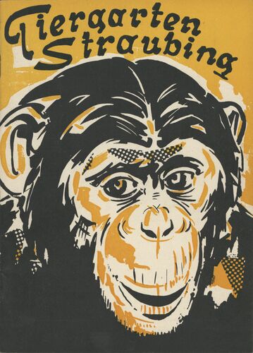 Tiergarten-Wegweiser mit dem bekannten Schimpansen Jimmy auf dem Titelblatt, 1960 (Stadtarchiv Straubing Bestand Tiergarten)